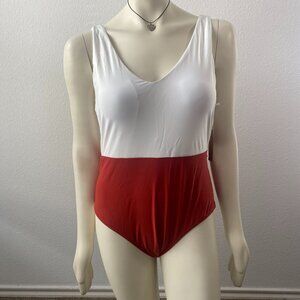 Women Plus Swimsuit 1 Piece two tone white orange Pret a Pose 2XL